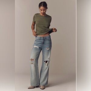 Anthropologie The Bennie cotton slub crew-neck grommet tee